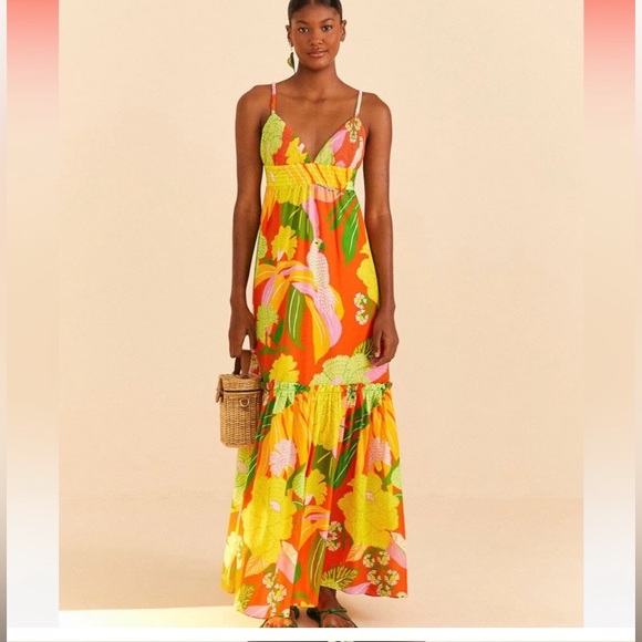 🥭FARM Rio Neon Floral Tiered Cotton Maxi Dress - Picture 7 of 7